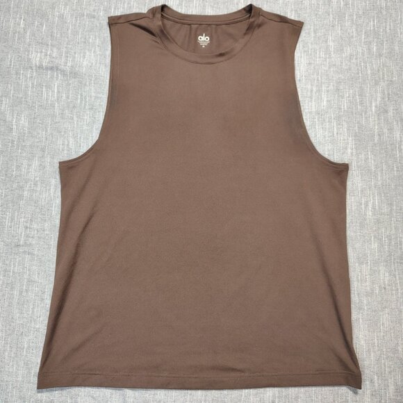 ALO Yoga Conquer Muscle Tank Top Mens Medium Brown Soft Breathable Performance - Picture 1 of 9